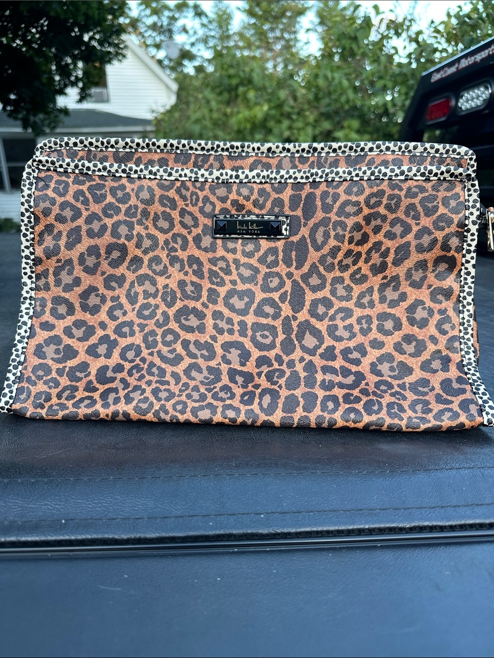 Nicole Miller Leopard Print Cosmetic Pouch - Brown & Black